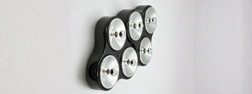 Harveiluce space age lamps pair ceiling and wall lighting Italy 1970s