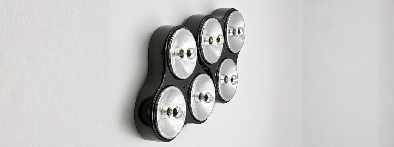 Harveiluce space age lamps pair ceiling and wall lighting Italy 1970s
