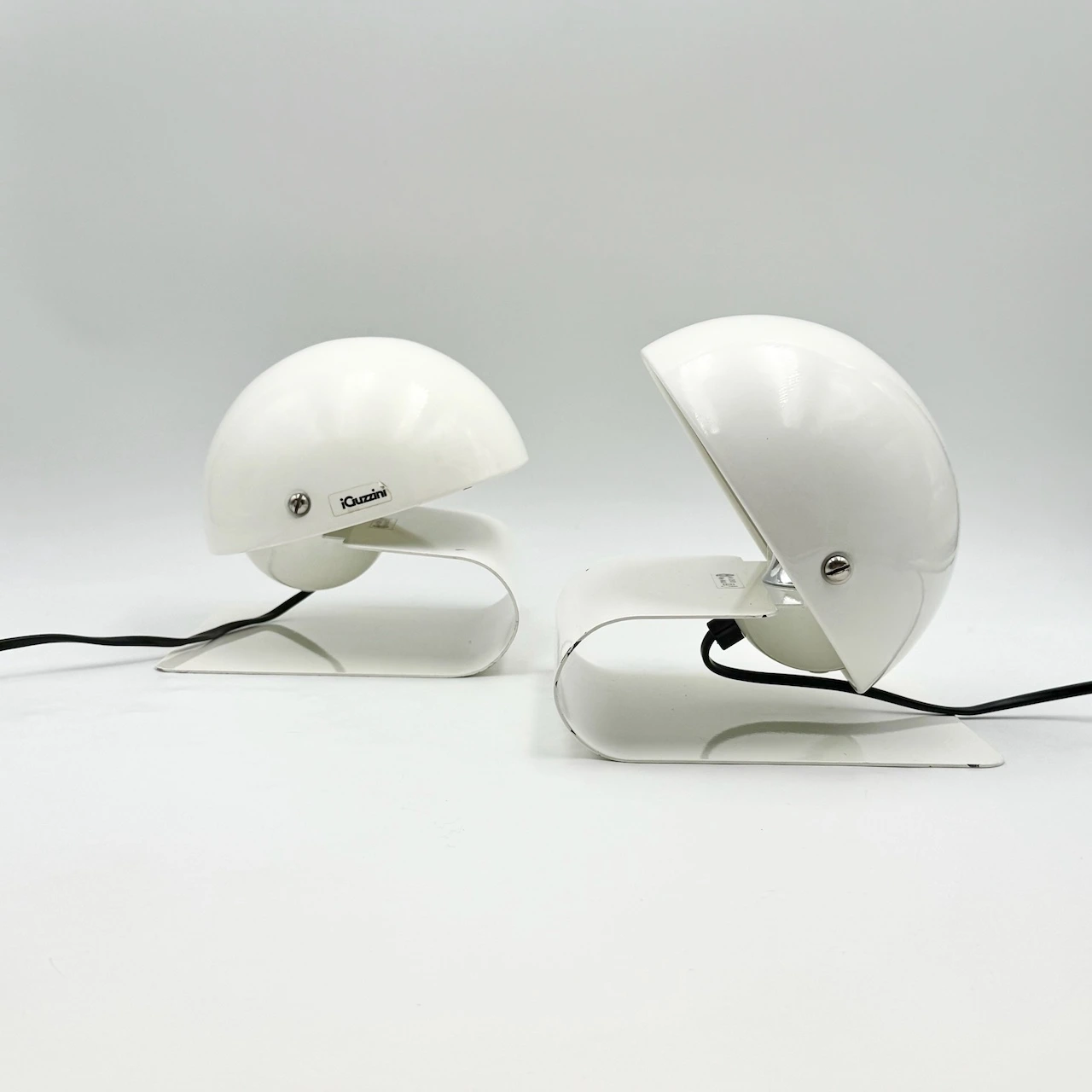 Pair of iGuzzini Bugia lamps by Giuseppe Cormio white Italian space age design 1970s