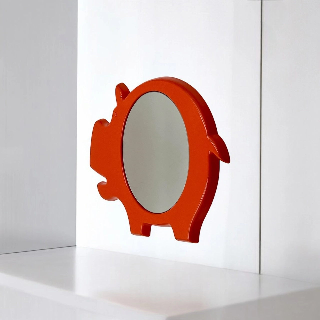 70s Orange Mirror - Vintage Danish Hippo-Shaped Space Age Design - Image 2