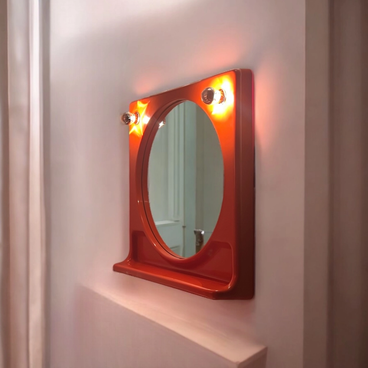 70s Wall Mirror with Shelf & Lights – Retro Space Age Design - Image 3