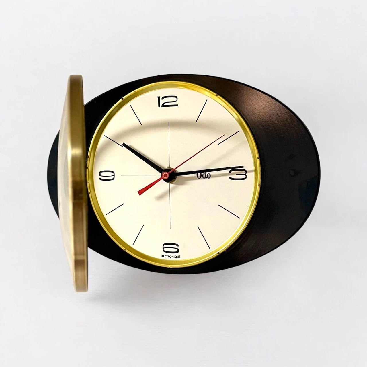 Elegant Vintage Wall Clock in Black Formica – ODO France 60s Treasure - Image 5