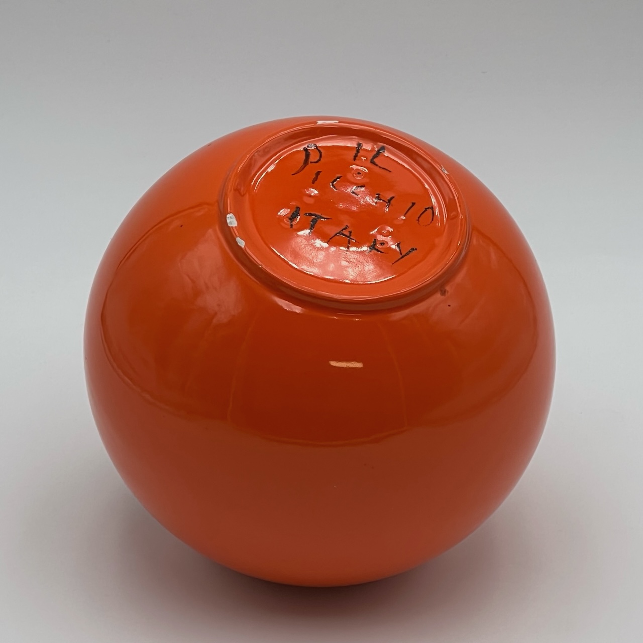 Vintage Orange Ceramic Vase Bowling Ball Enzo Bioli 60s - Image 2