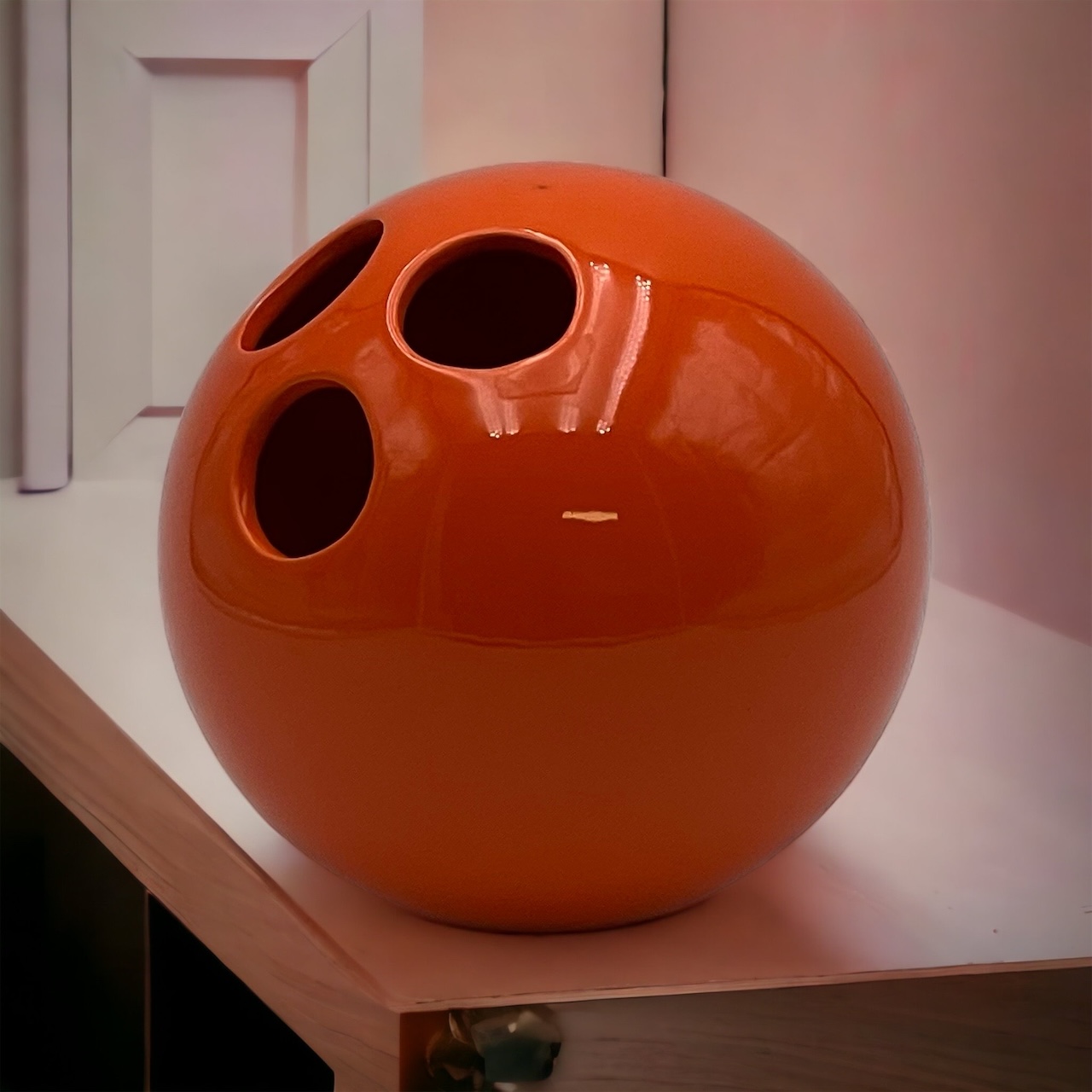 Vintage Orange Ceramic Vase Bowling Ball Enzo Bioli 60s - Image 10