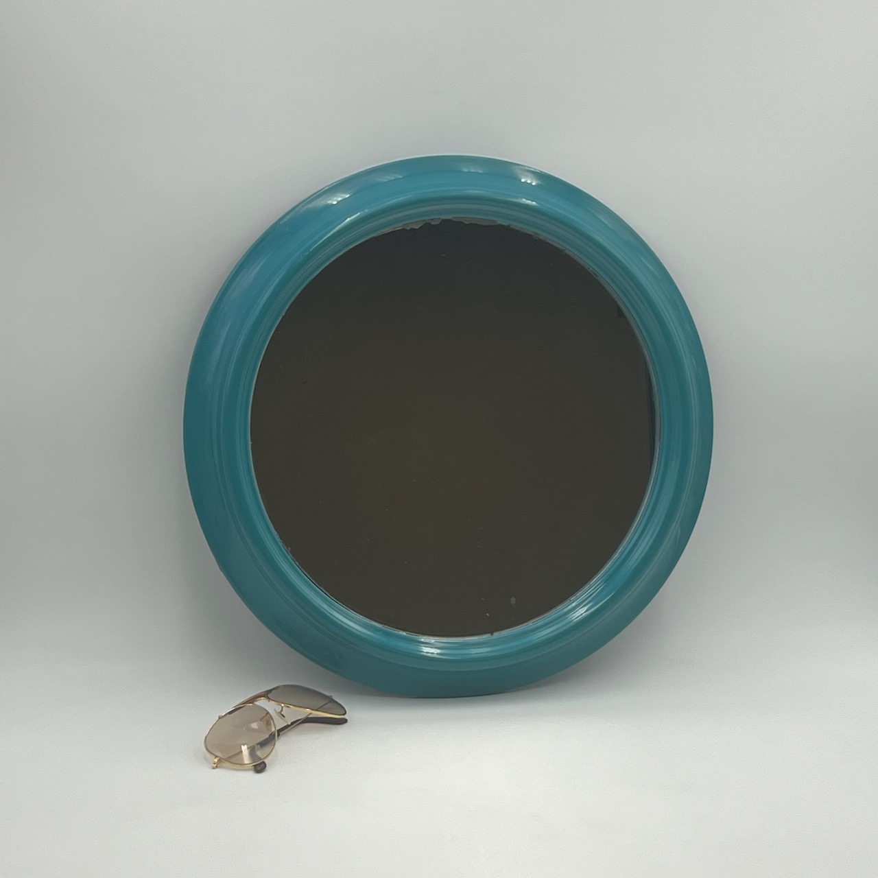 Vintage Italian Wall Mirror in Turquoise Blue 1970s - Image 10