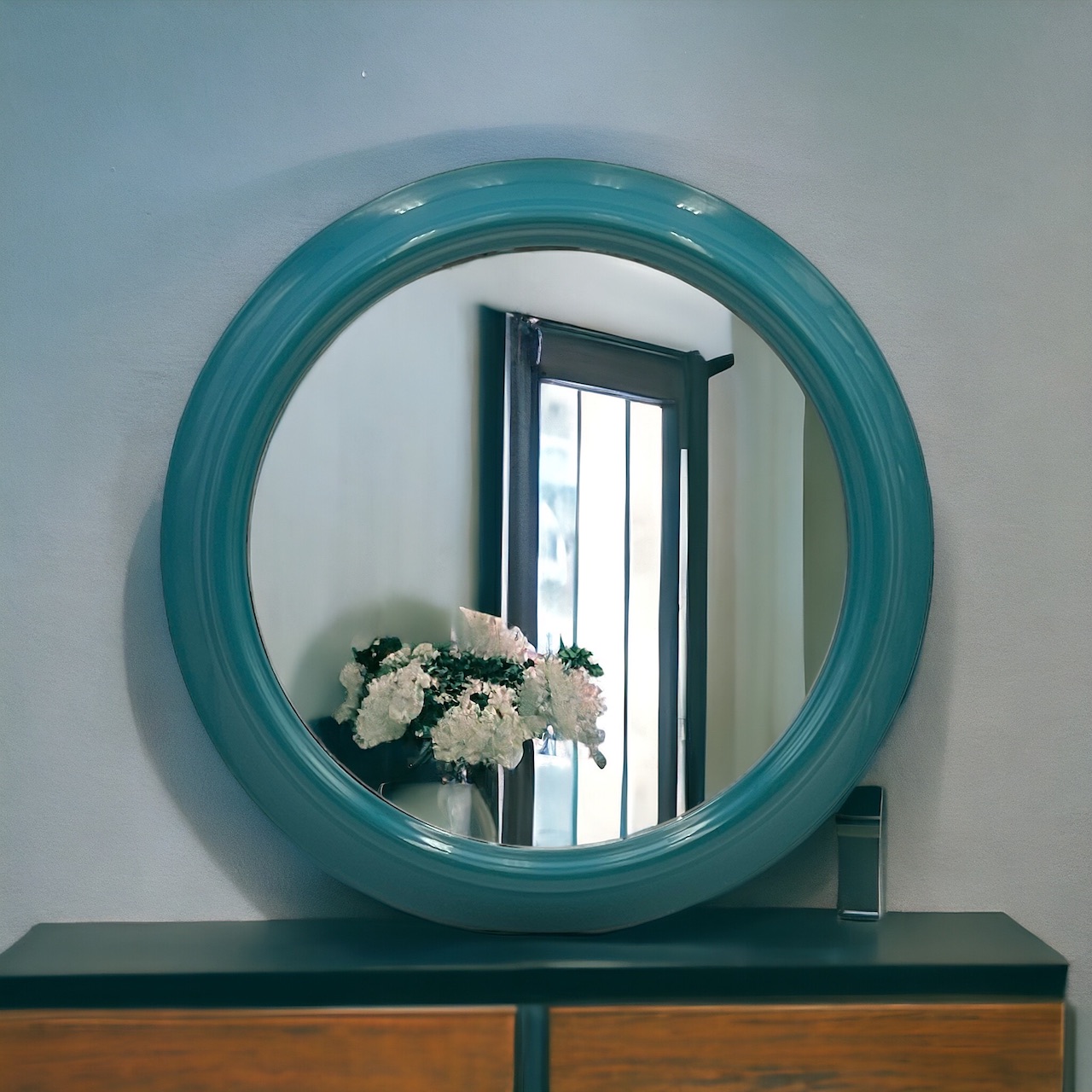 Vintage Italian Wall Mirror in Turquoise Blue 1970s - Image 2