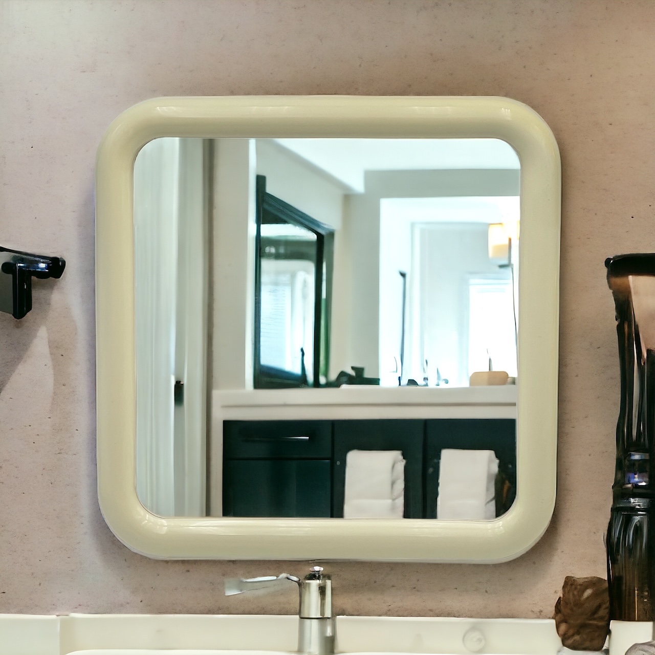 Space Age Square Wall Mirror in Beige 1970s - Image 11