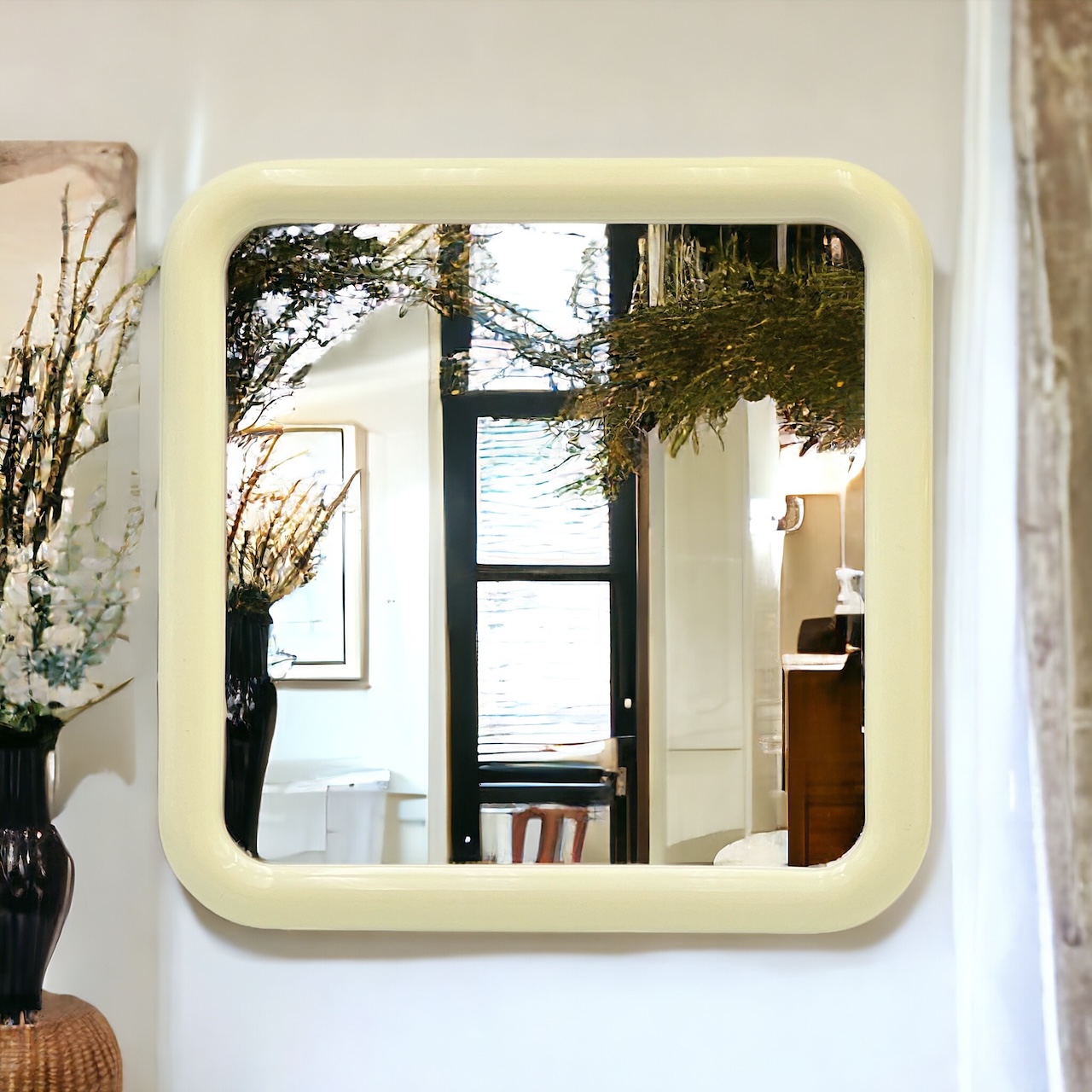 Space Age Square Wall Mirror in Beige 1970s - Image 6