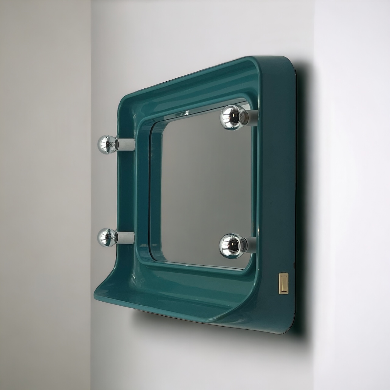 Space Age Turquoise Wall Mirror with Lights 70s - Image 9