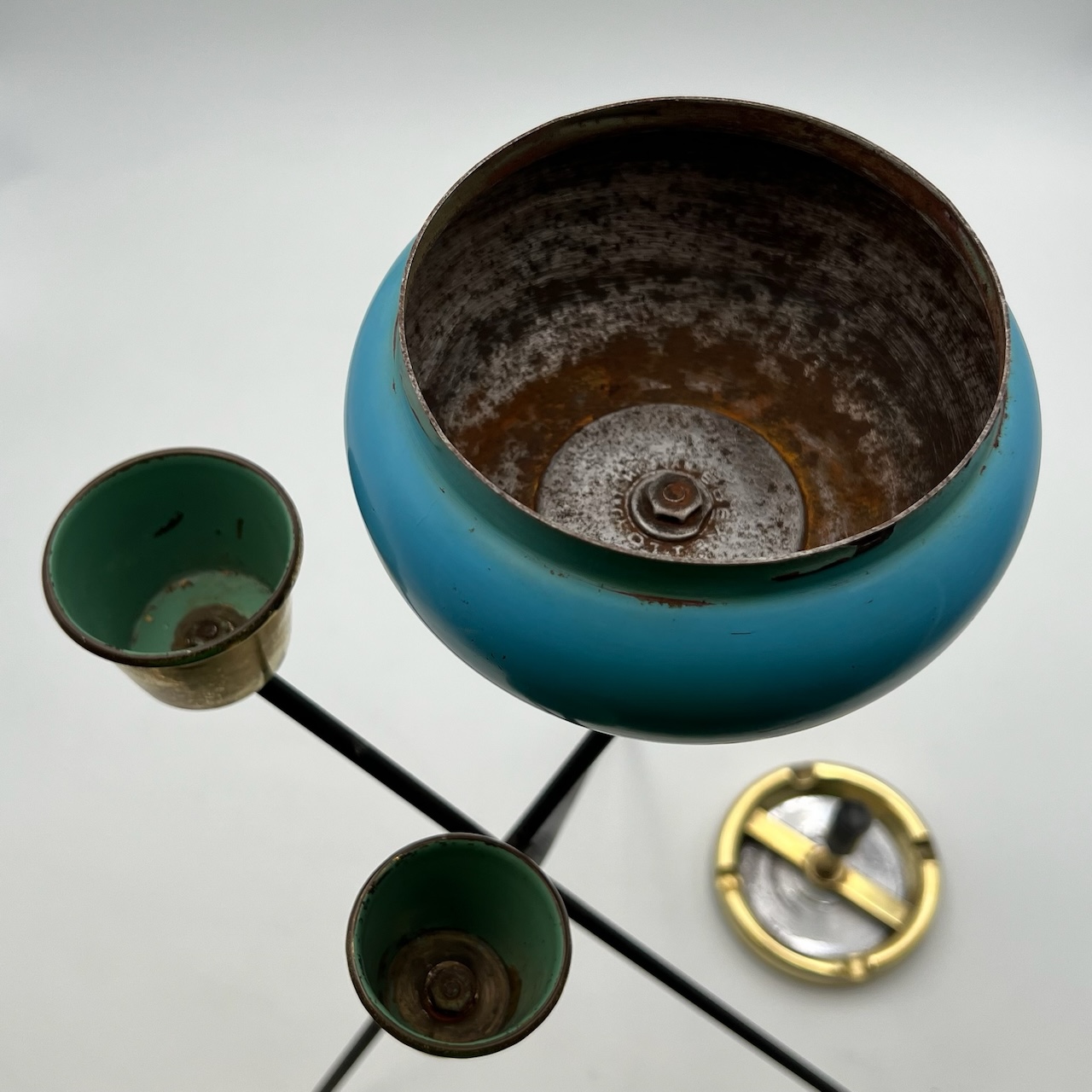 Rare Ashtray Turquoise Metal and Brass 50s - Image 4