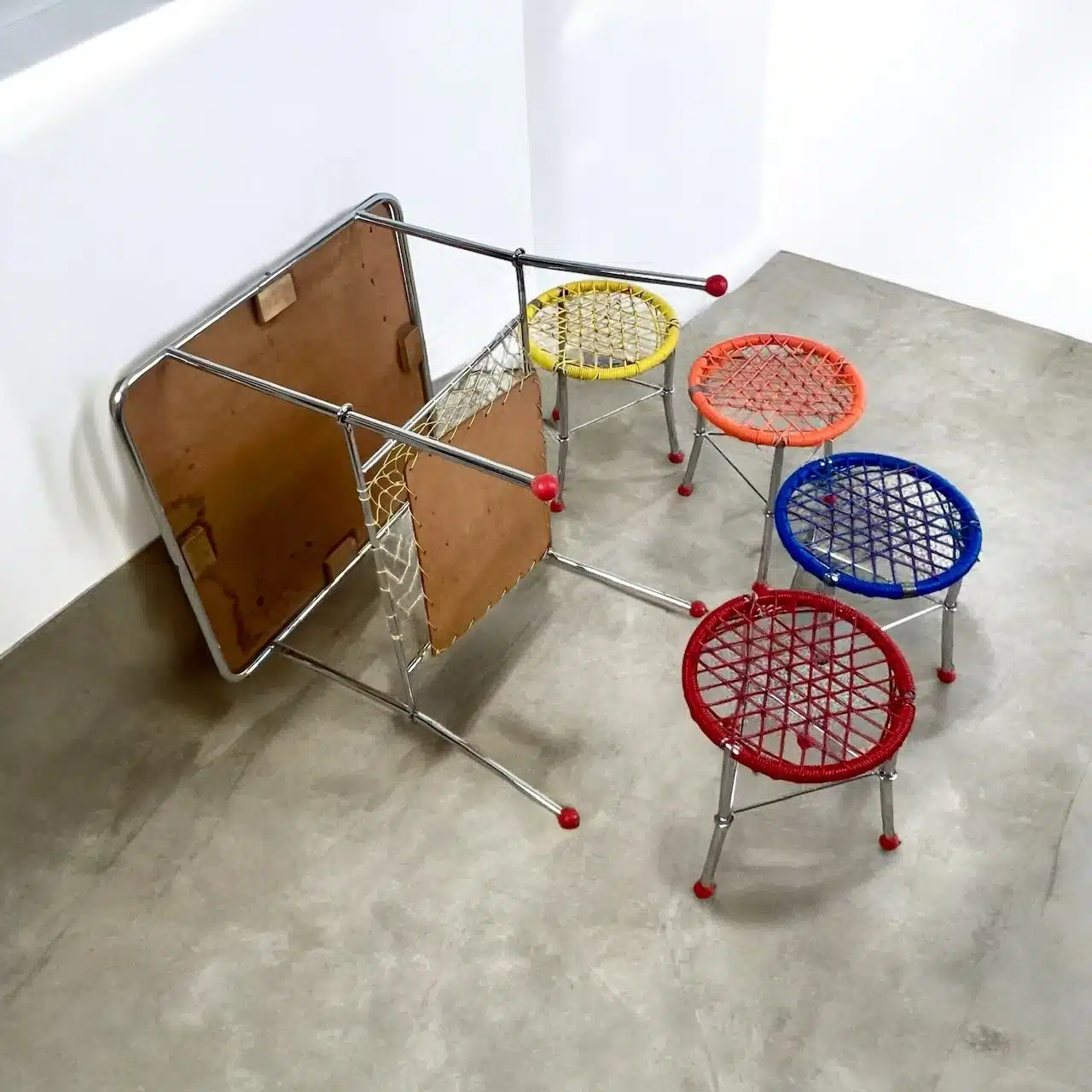 Beautiful Vintage 60s Kids Table with Colorful Folding Chairs - Image 3