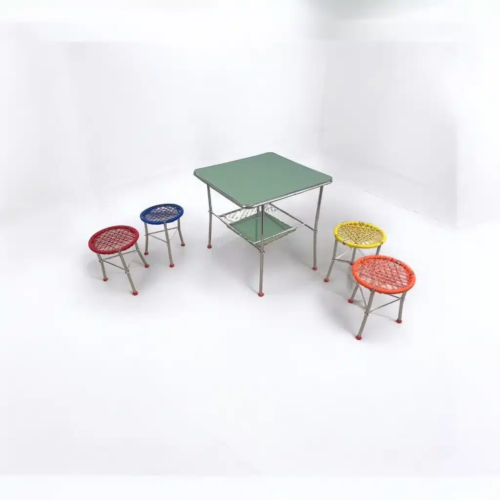 Beautiful Vintage 60s Kids Table with Colorful Folding Chairs - Image 11