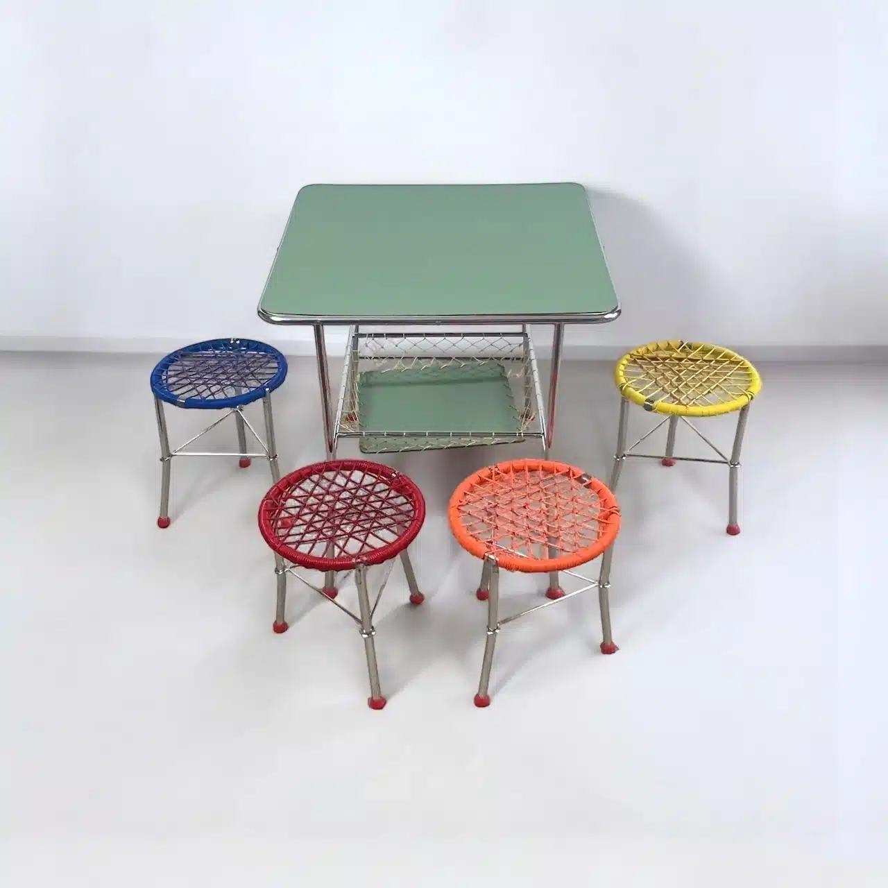 Beautiful Vintage 60s Kids Table with Colorful Folding Chairs - Image 4