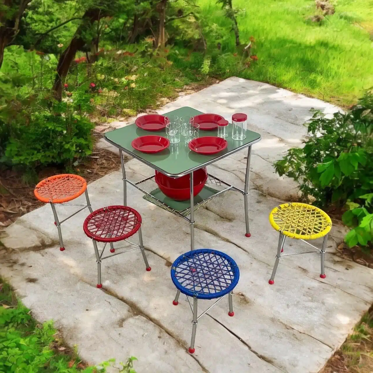 Beautiful Vintage 60s Kids Table with Colorful Folding Chairs - Image 5