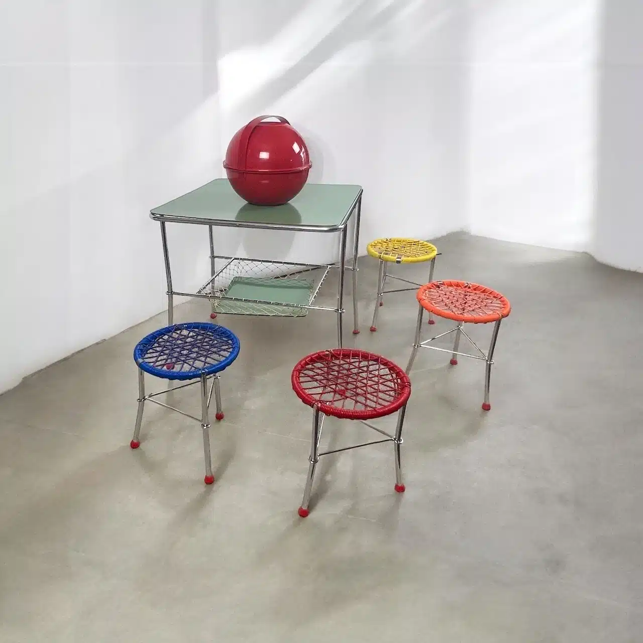 Beautiful Vintage 60s Kids Table with Colorful Folding Chairs - Image 8