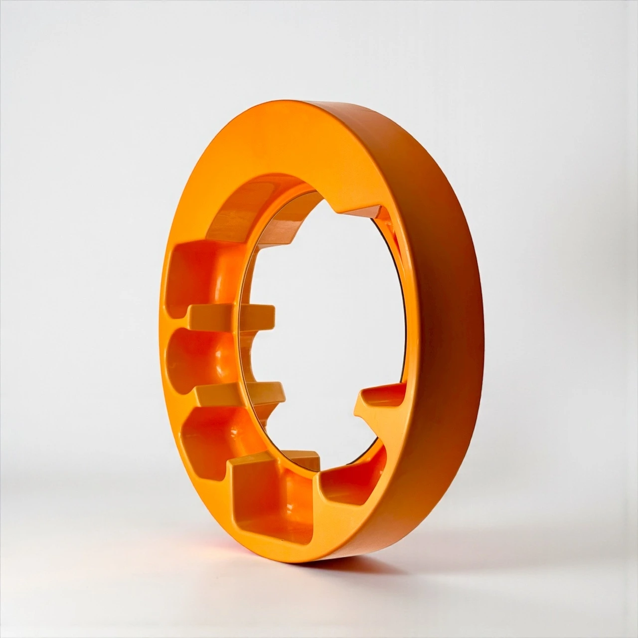 Space Age mirror by Vitrac Design with orange shelves 1970s