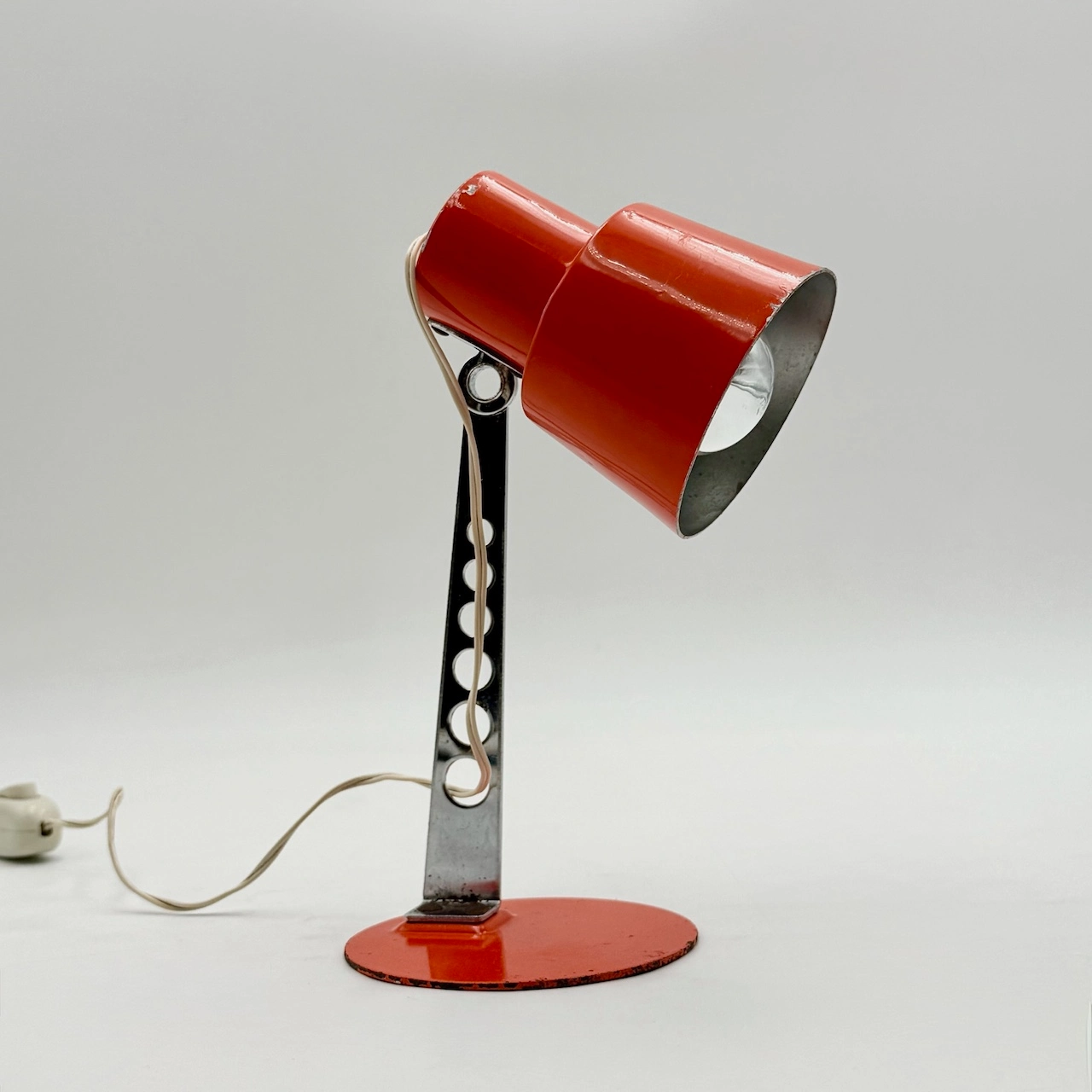 Vintage Targetti Sankey lamp authentic 70s Italian desk light in orange with chrome details