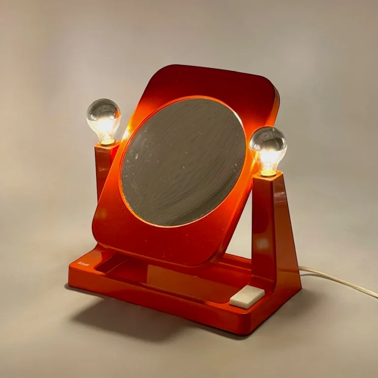 space age mirror with lights orange 1970s