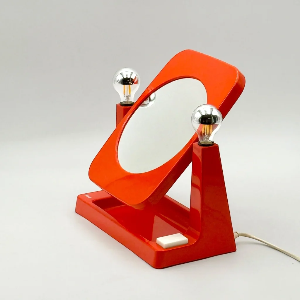 space age mirror with lights orange 1970s