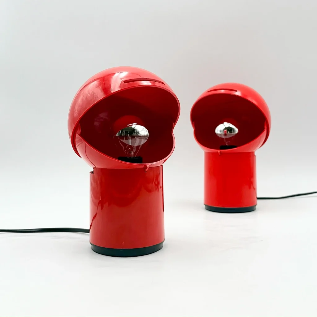 Asteroidi space age lamp pair in red plastic Italian design 1970s