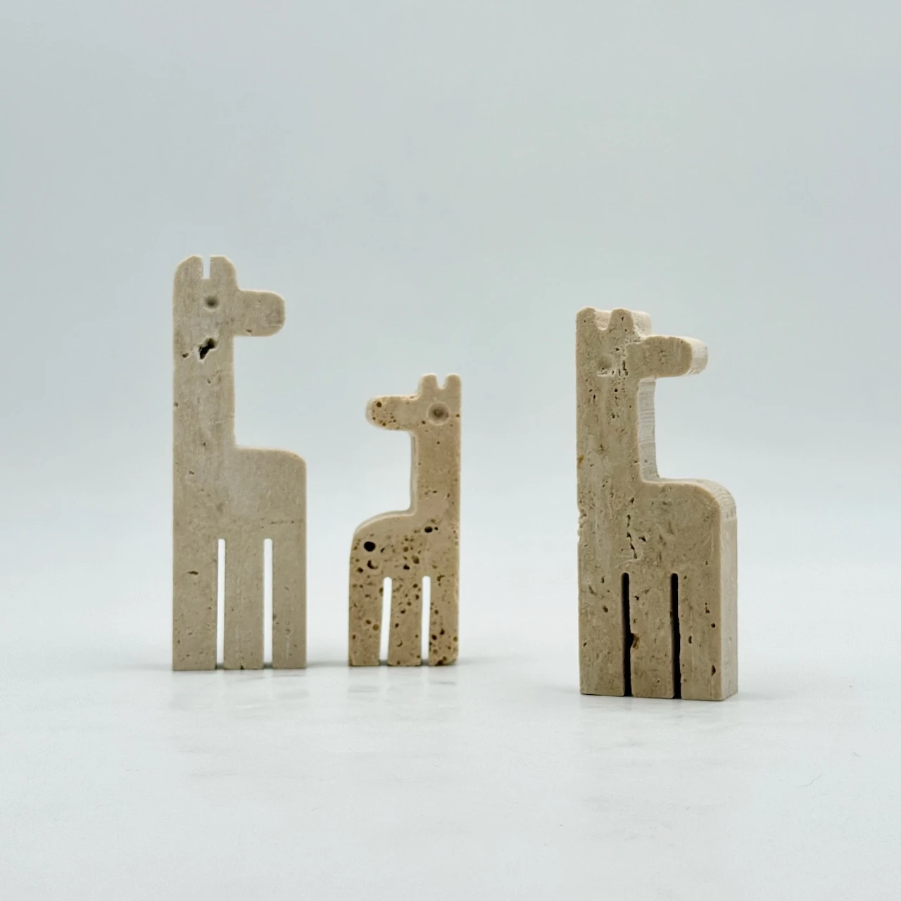 Italian travertine animal sculptures, set of three vintage zoomorphic forms
