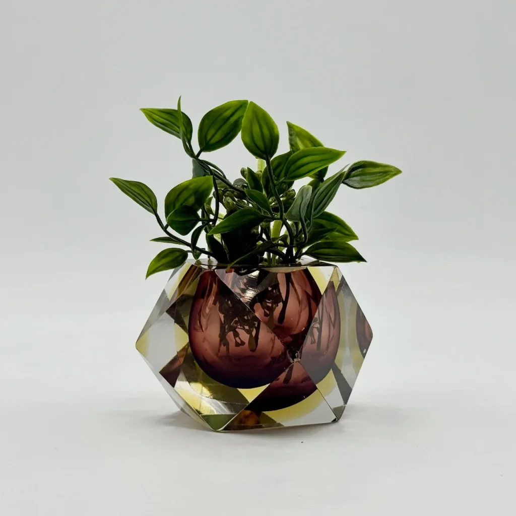 Murano Sommerso vase geometric glass yellow brown 1970s