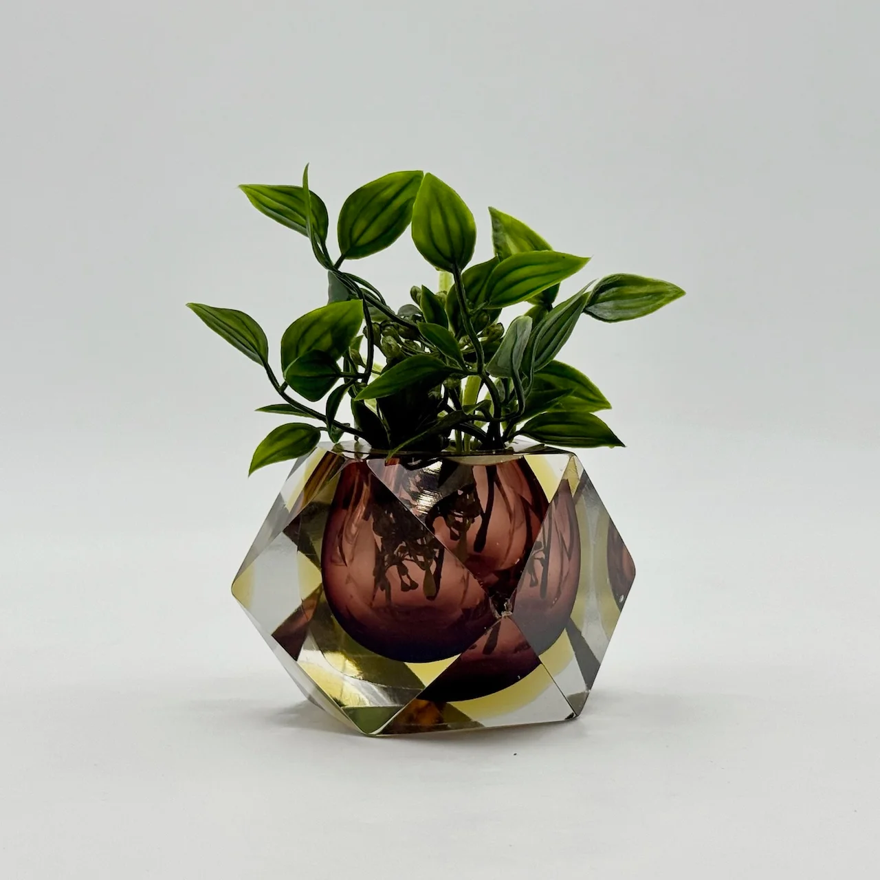 Murano Sommerso vase geometric glass yellow brown 1970s