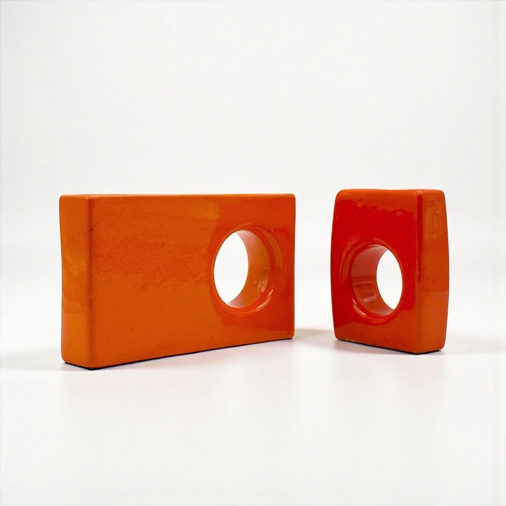 Space Age ceramics pair in vivid orange handcrafted 1970s