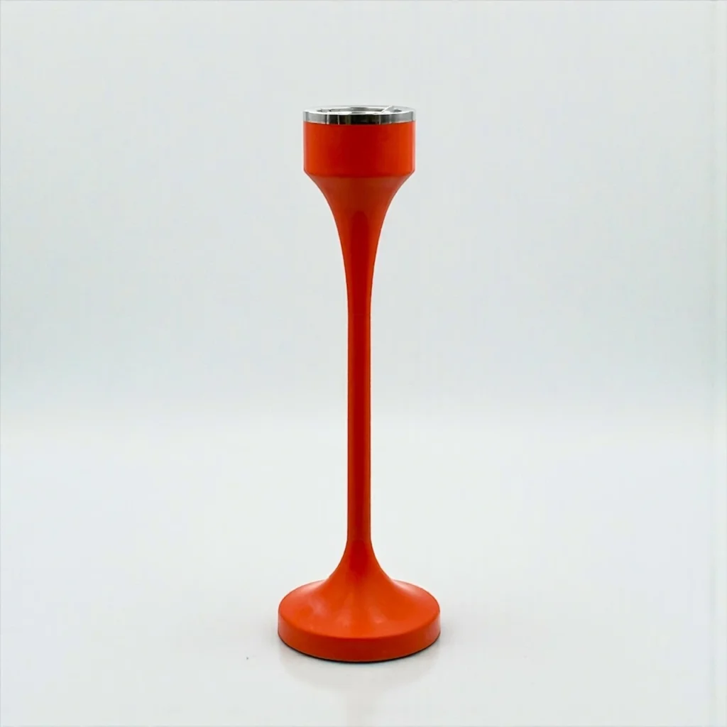 Italian space age ashtray floor standing in orange plastic and chrome from the 1970s
