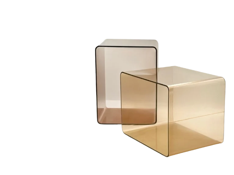 Smoked plexiglass display cubes in space age style, French design 1970s