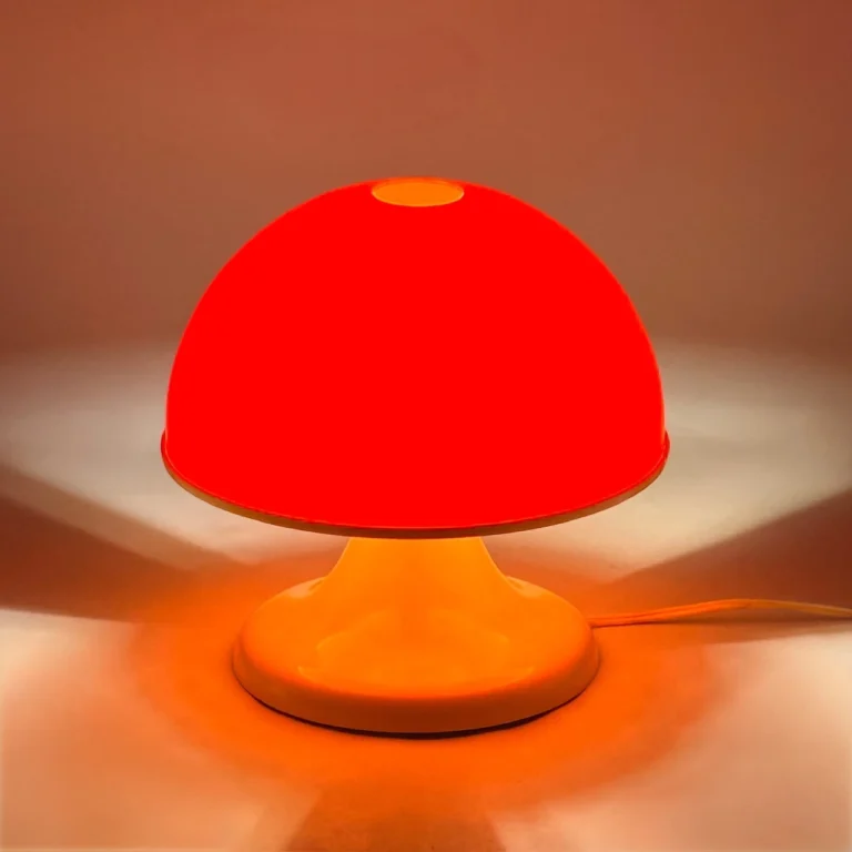 Italian mushroom lamp in white and orange plastic with tulip base, 1970s