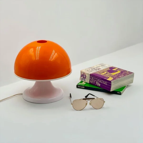 Italian Mushroom Lamp White Orange 1970s